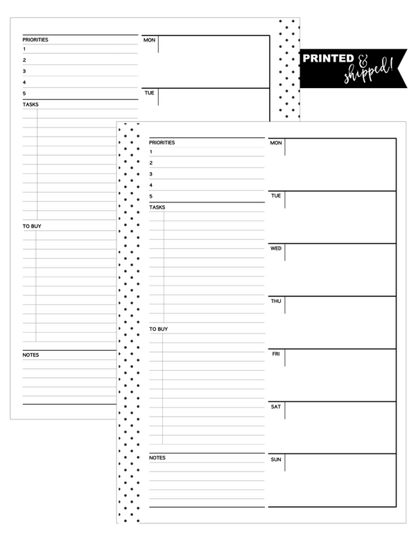 Vertical Week On 1 Layout Planner Inserts MONDAY START [One Month] <Un-Dated PRINTED AND SHIPPED>