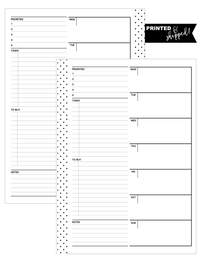 Vertical Week On 1 Layout Planner Inserts MONDAY START [One Month] <Un-Dated PRINTED AND SHIPPED>