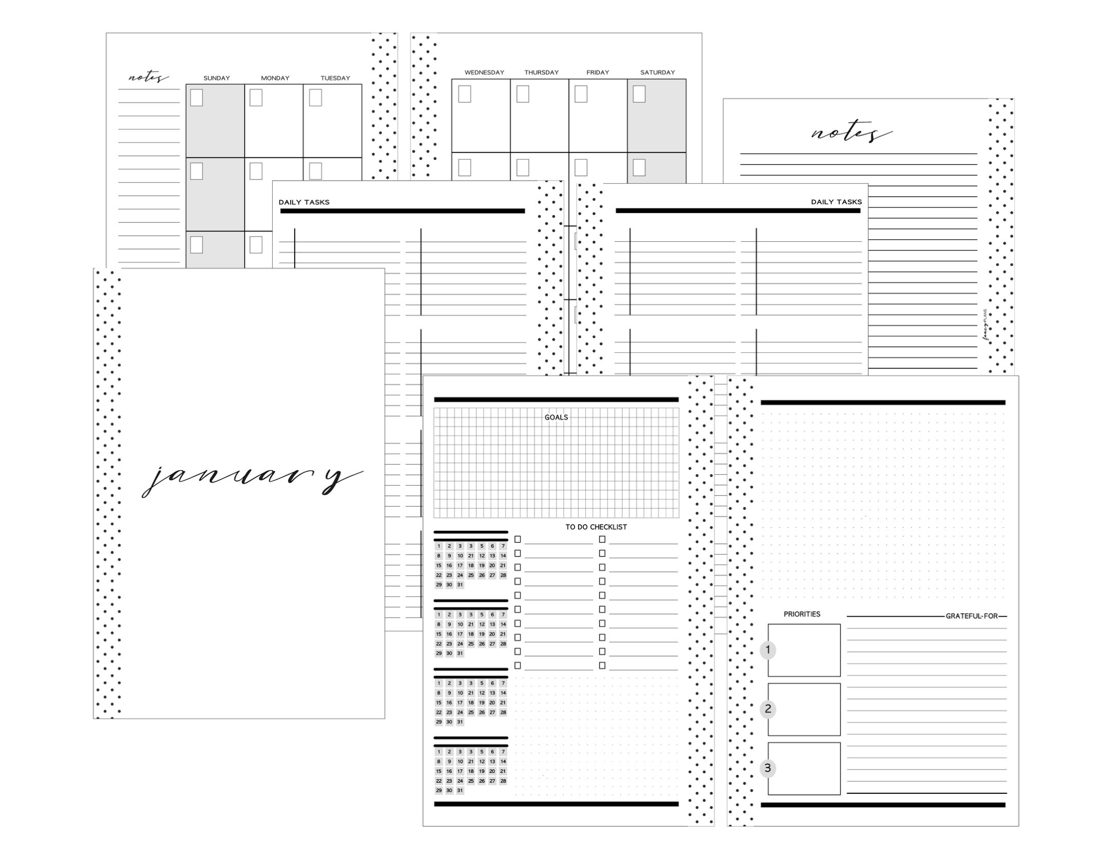 Calendar Inserts | Monthly Tasks Layout [ONE MONTH] MONDAY START Un-Da ...