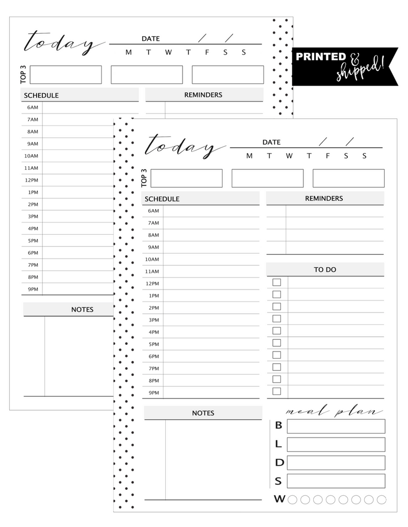 Daily Layout Planner Inserts MONDAY START [FULL YEAR] <Un-Dated PRINTED AND SHIPPED>