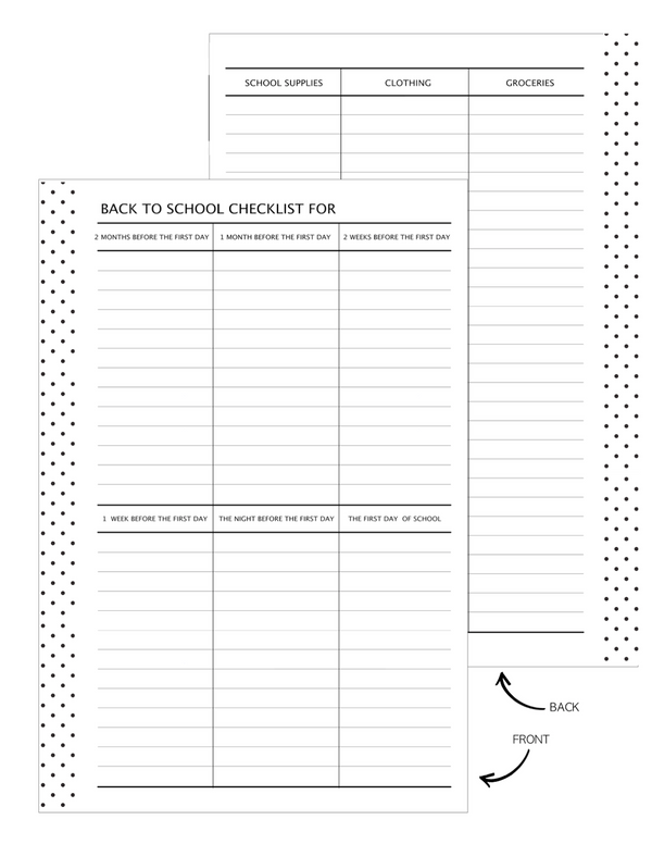 Classic HP Back To School Checklist Fill Paper Inserts <PRINTABLE PDF>