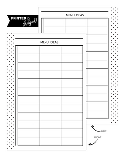 Menu Plan Ideas Fill Paper