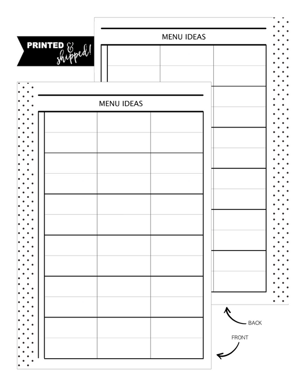 Menu Plan Ideas Fill Paper