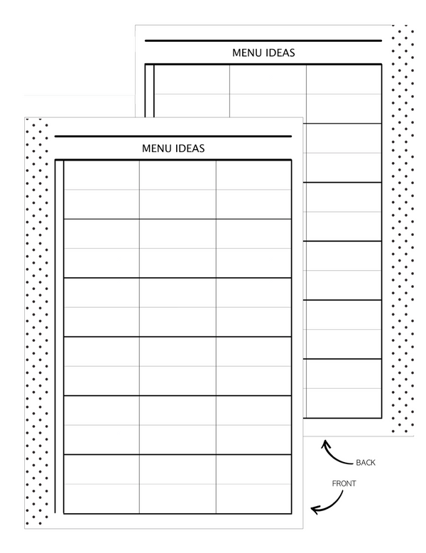 Menu Ideas Fill Paper Inserts <PRINTABLE PDF>
