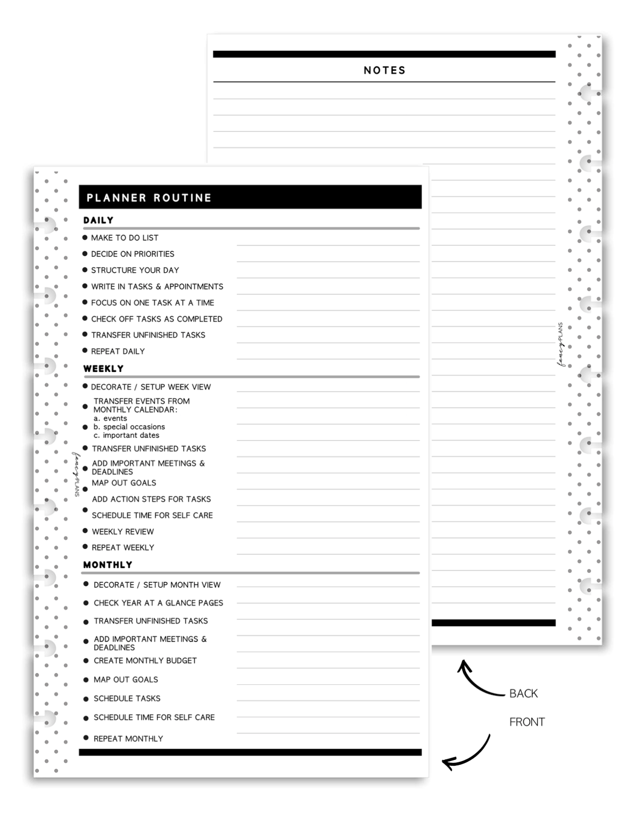 Planner Routine and Notes Fill Paper – Fancy Plans Co