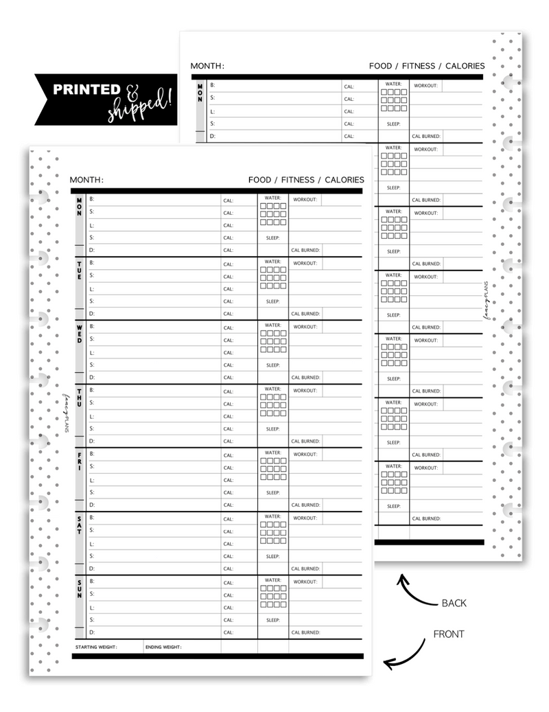 Food / Fitness / Calories Tracker Fill Paper