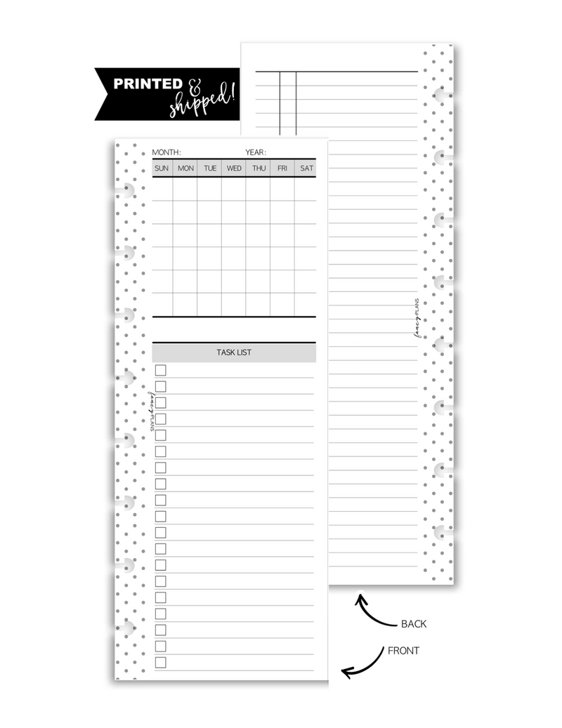 Calendar Tasks Fill Paper HALF SHEET <PRINTED AND SHIPPED>