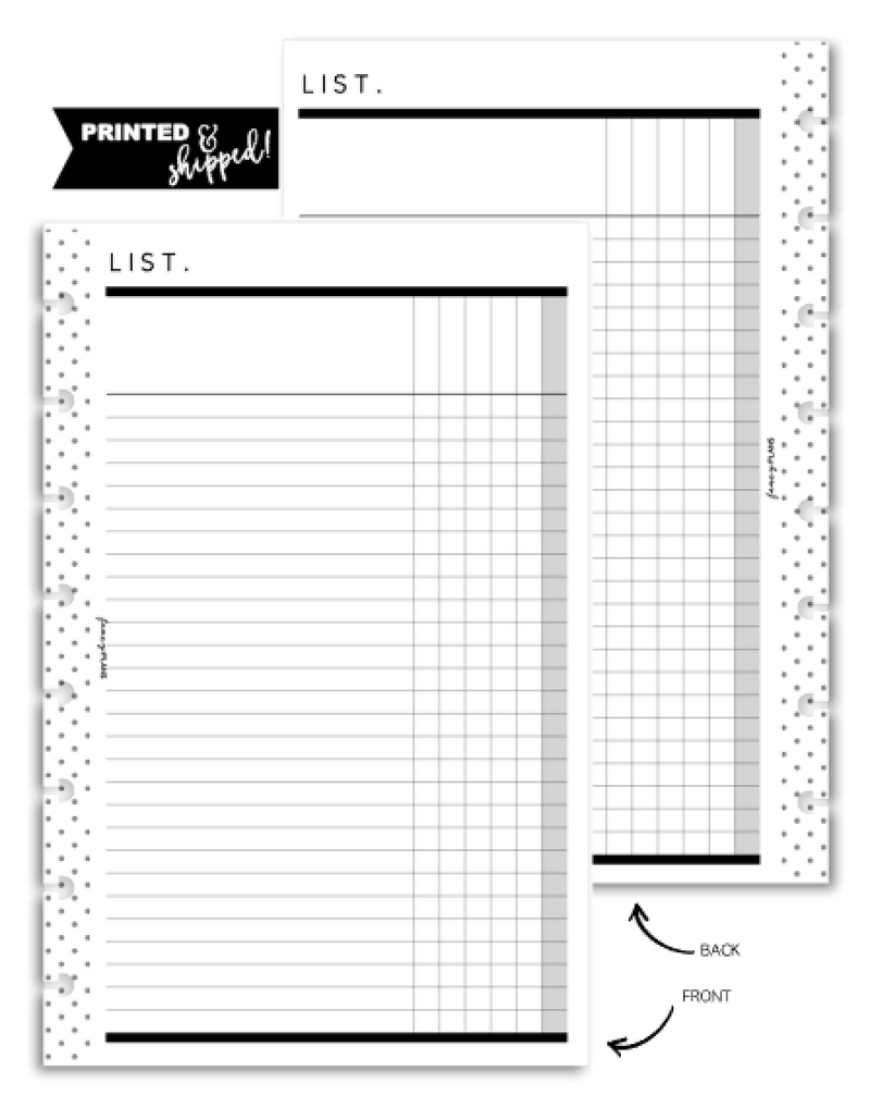 Categorized List Fill Paper Inserts