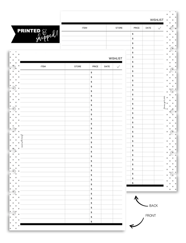 Wishlist Fill Paper Inserts