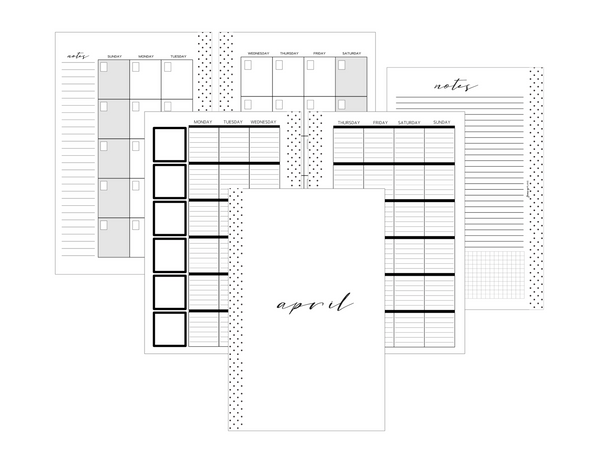 Subject Style CALENDAR INSERTS <Un-Dated PRINTED AND SHIPPED>