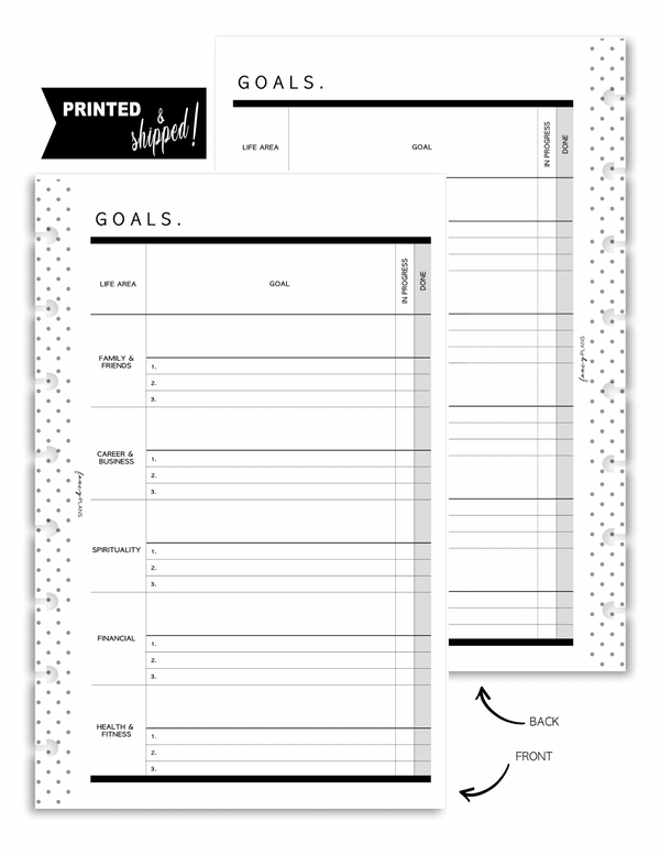 Life Area Goals Fill Paper Inserts