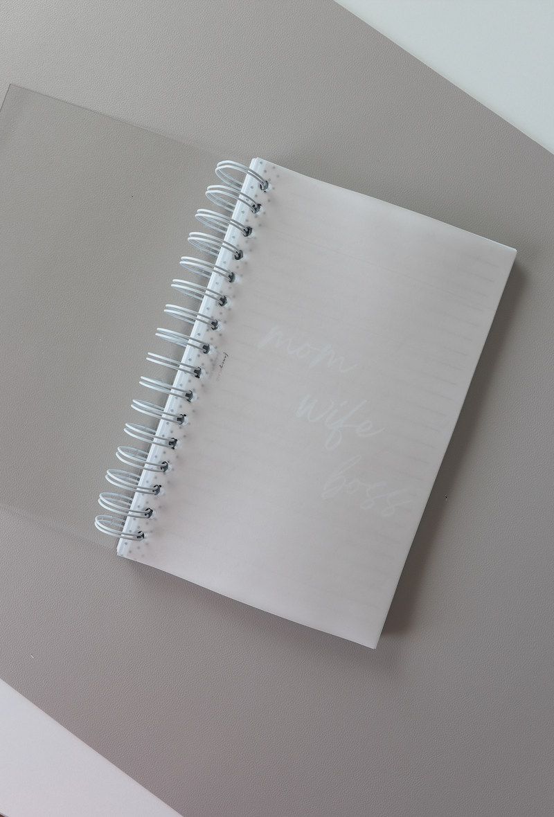 Coiled Notebook | Mom Wife Boss | CLEAR COVER