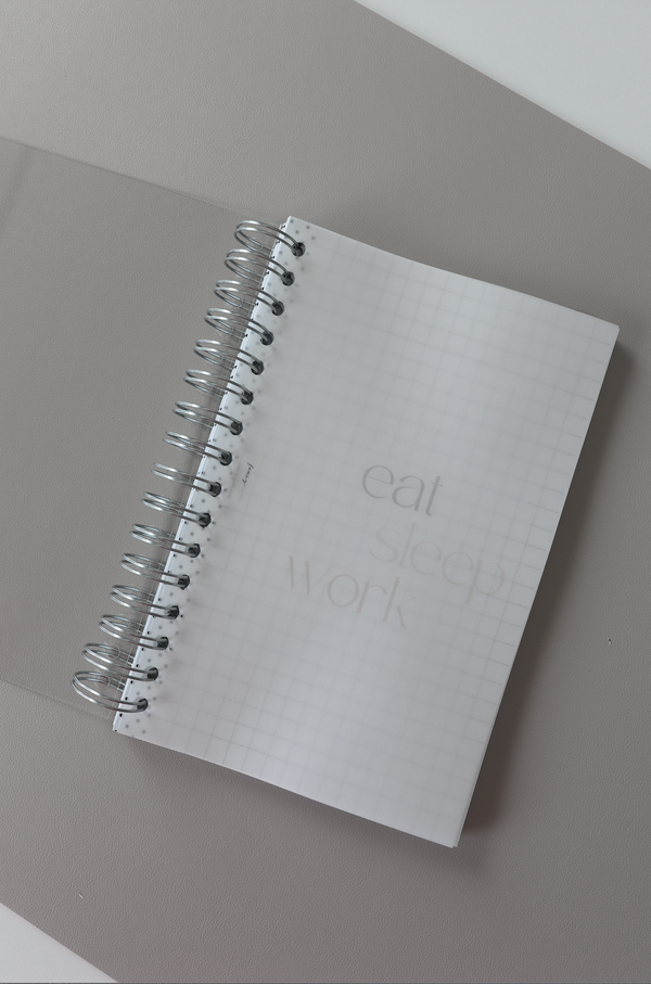 Coiled Notebook | Eat Sleep Work  | CLEAR COVER