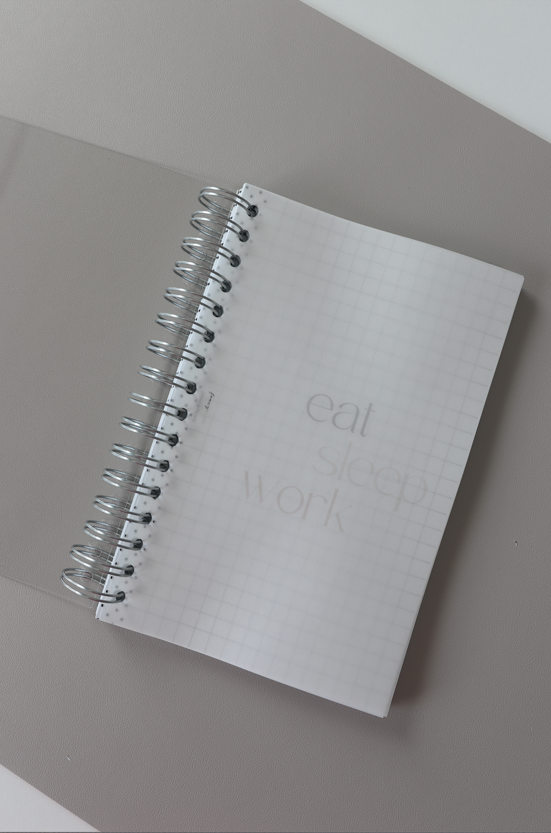 Coiled Notebook | Eat Sleep Work | CLEAR COVER – Fancy Plans Co