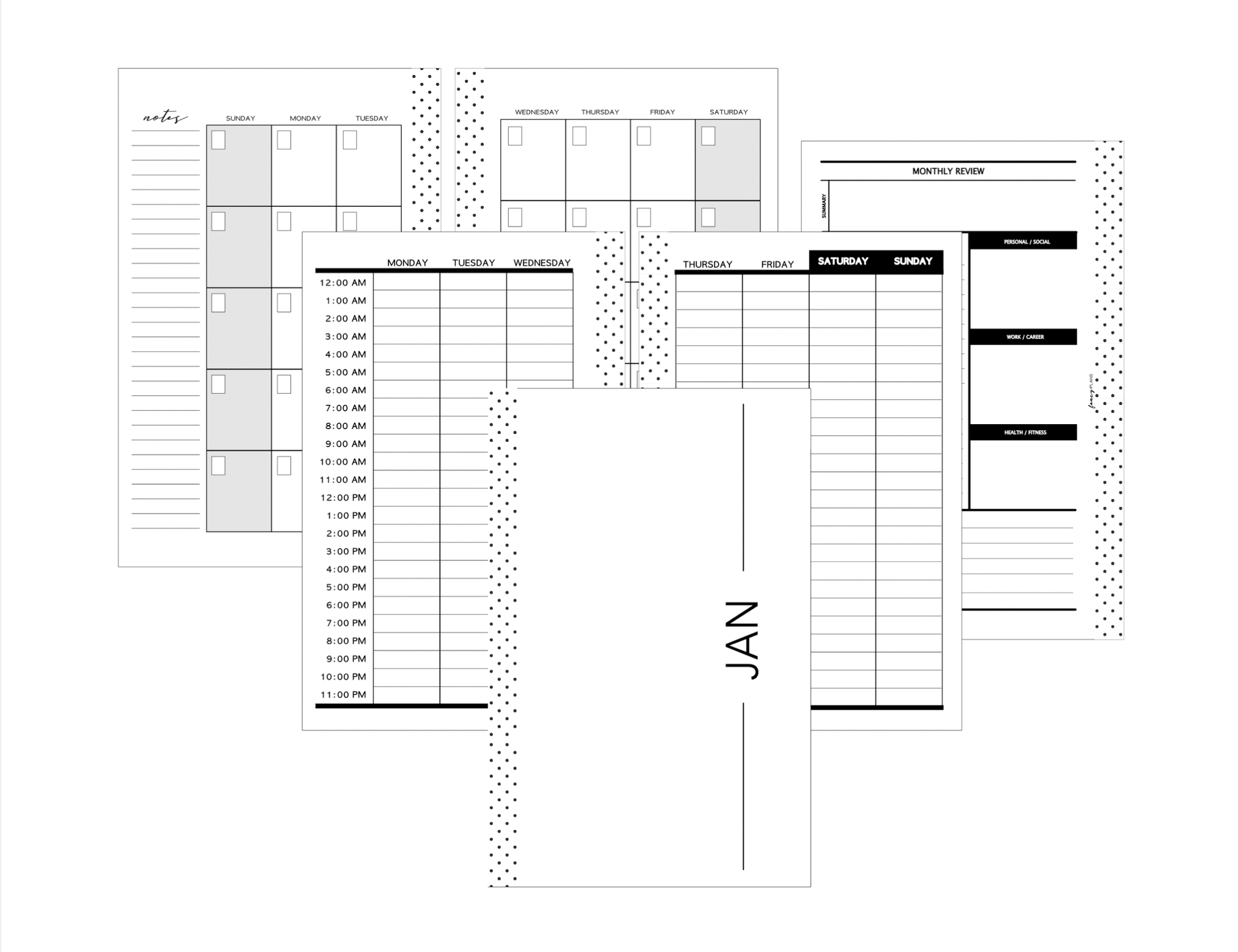 Calendar Inserts | Time Blocking Style Layout MONDAY START | Undated ...