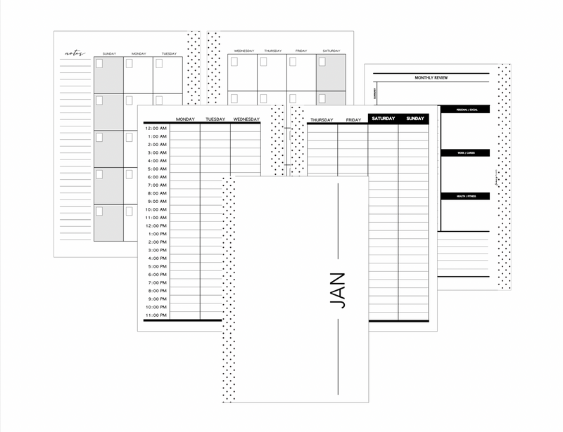 Week Blocks Monday Calendar Inserts | Time Blocking Style Layout MONDAY START | Undated ...