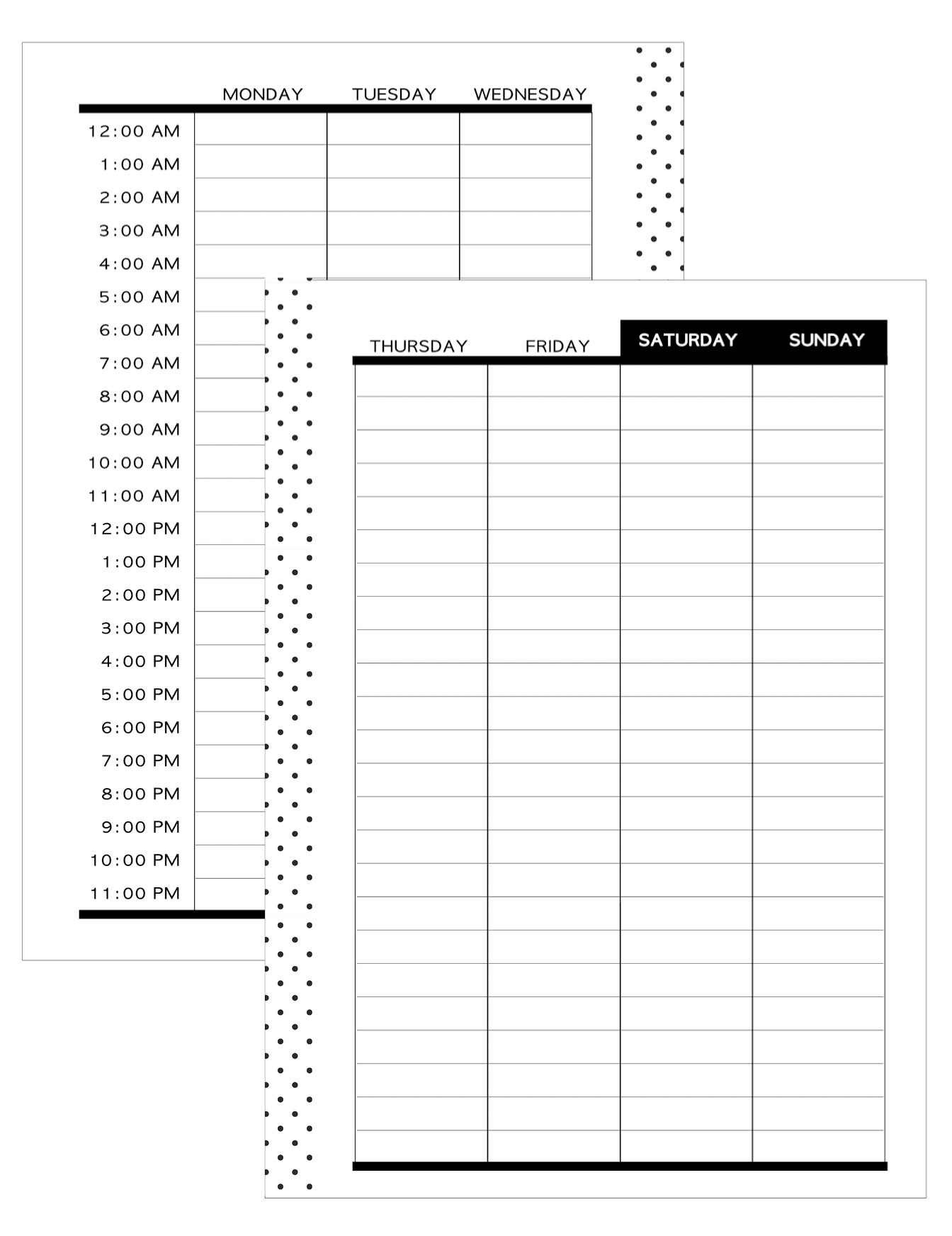 Calendar Inserts | Time Blocking Style Layout MONDAY START | Undated ...