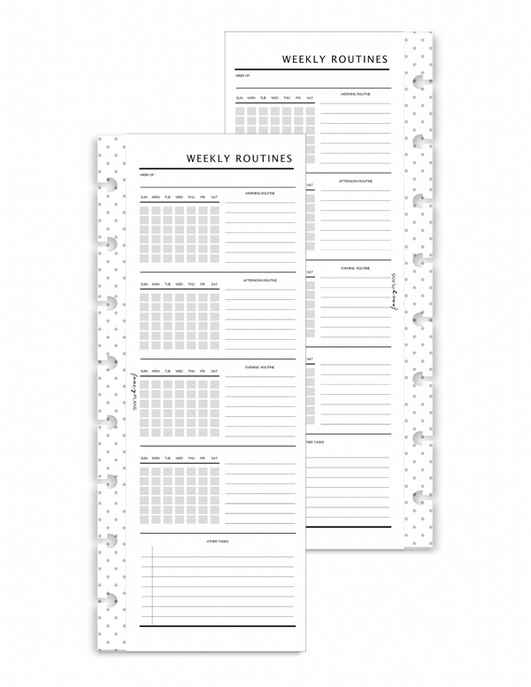 Weekly Routine Half Sheet Fill Paper Inserts