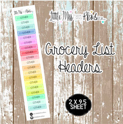 Grocery Header <Sticker Strip> OTHER | Erin Condren, Happy Planner Stickers, Personal Planner