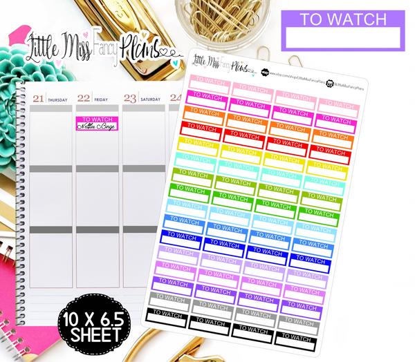 To Watch<Label Boxes> | Erin Condren, Happy Planner Stickers, Personal Planner