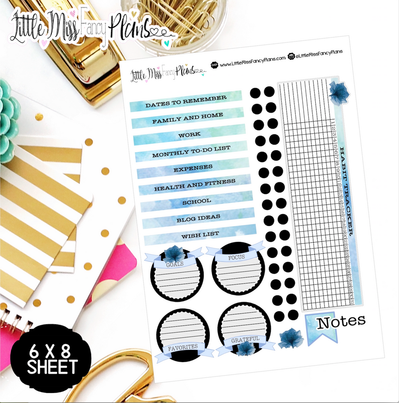 Watercolor Blue EC Notes Page Kit | Erin Condren