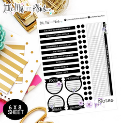 Black and Lavendar EC Notes Page Kit | Erin Condren
