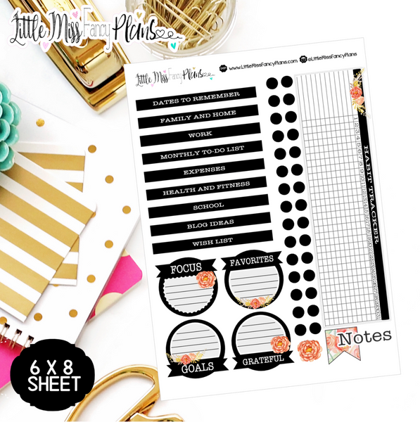 Black and Peach EC Notes Page Kit | Erin Condren – Fancy Plans Co