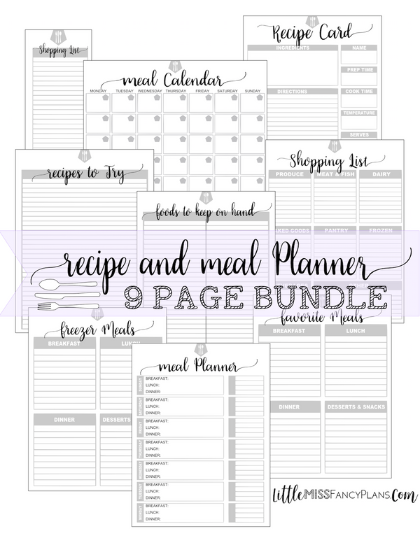 Meal and Recipe Planner Insert Kit <Printables>  | Erin Condren, Happy Planner Stickers, Personal Planner