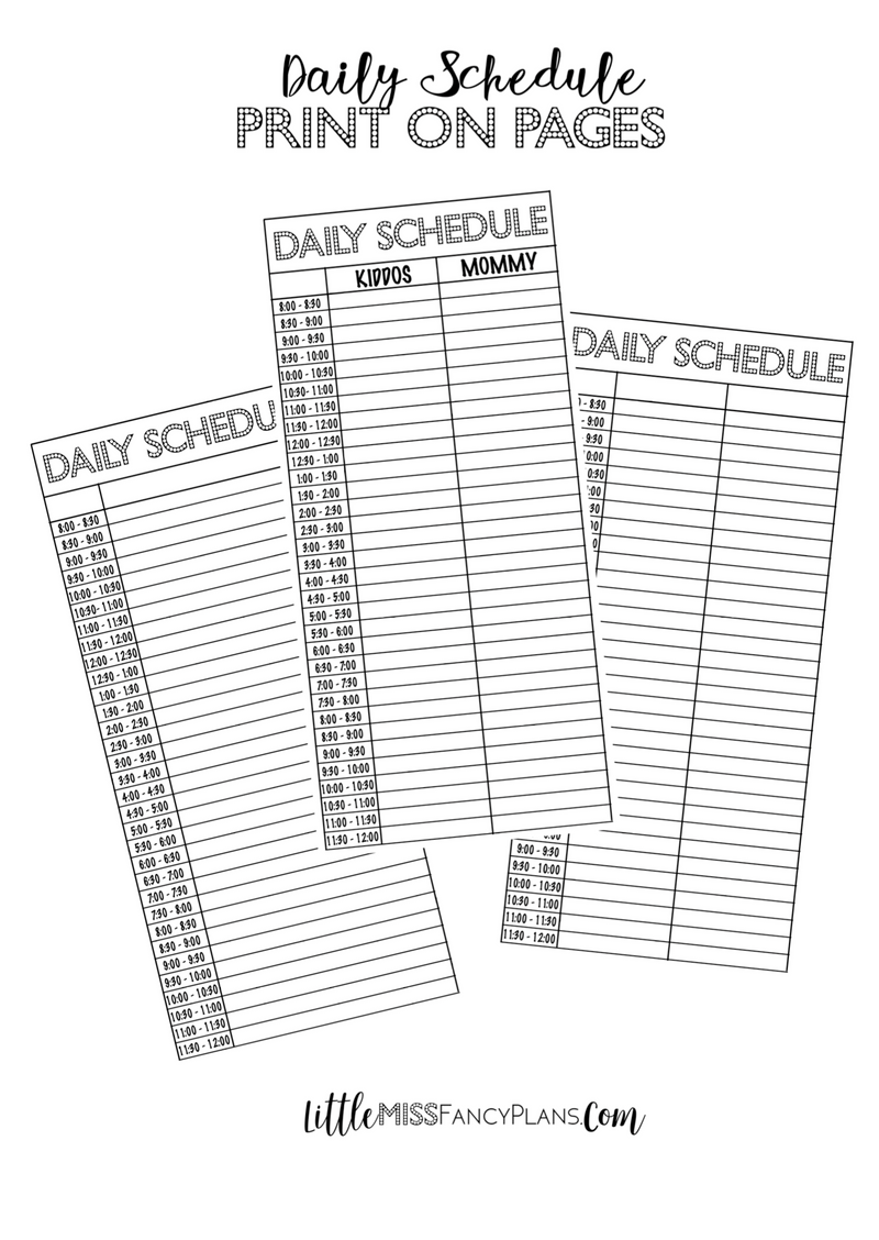 Daily Schedule Print On For Half Sheets <Printables> | Classic Size Happy Planner