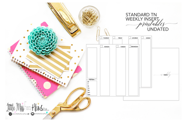 UNDATED Weekly Calendar TN Planning Inserts <Printables> | Standard Travelers Notebook