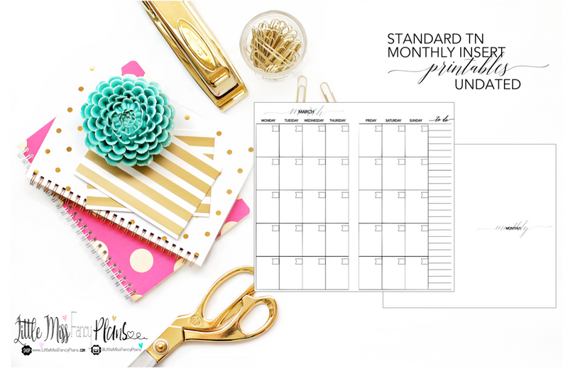 UNDATED Monthly Calendar TN Planning Inserts <Printables> | Standard Travelers Notebook