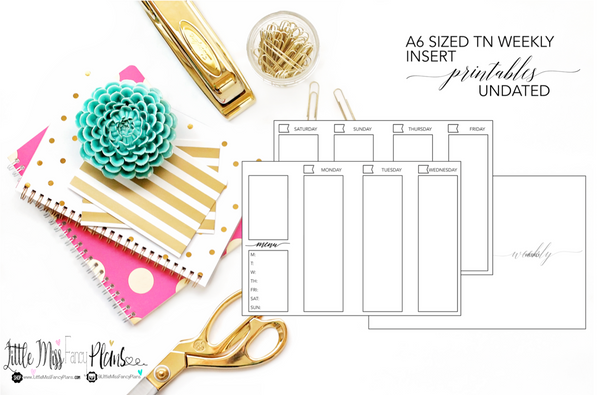UNDATED Weekly Calendar TN Planning Inserts <Printables> | A6 Travelers Notebook