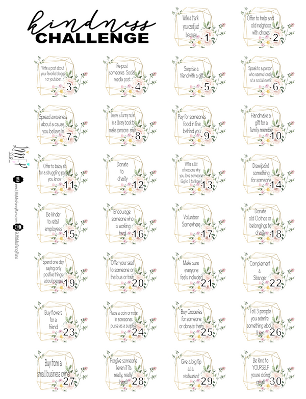 30 Day Kindness Challenge  <Printables> | Classic Size Happy Planner