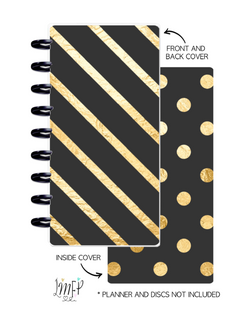 Half Sheet Cover Set of 2 <Double Sided Print> Black And Gold Stripes and Dots