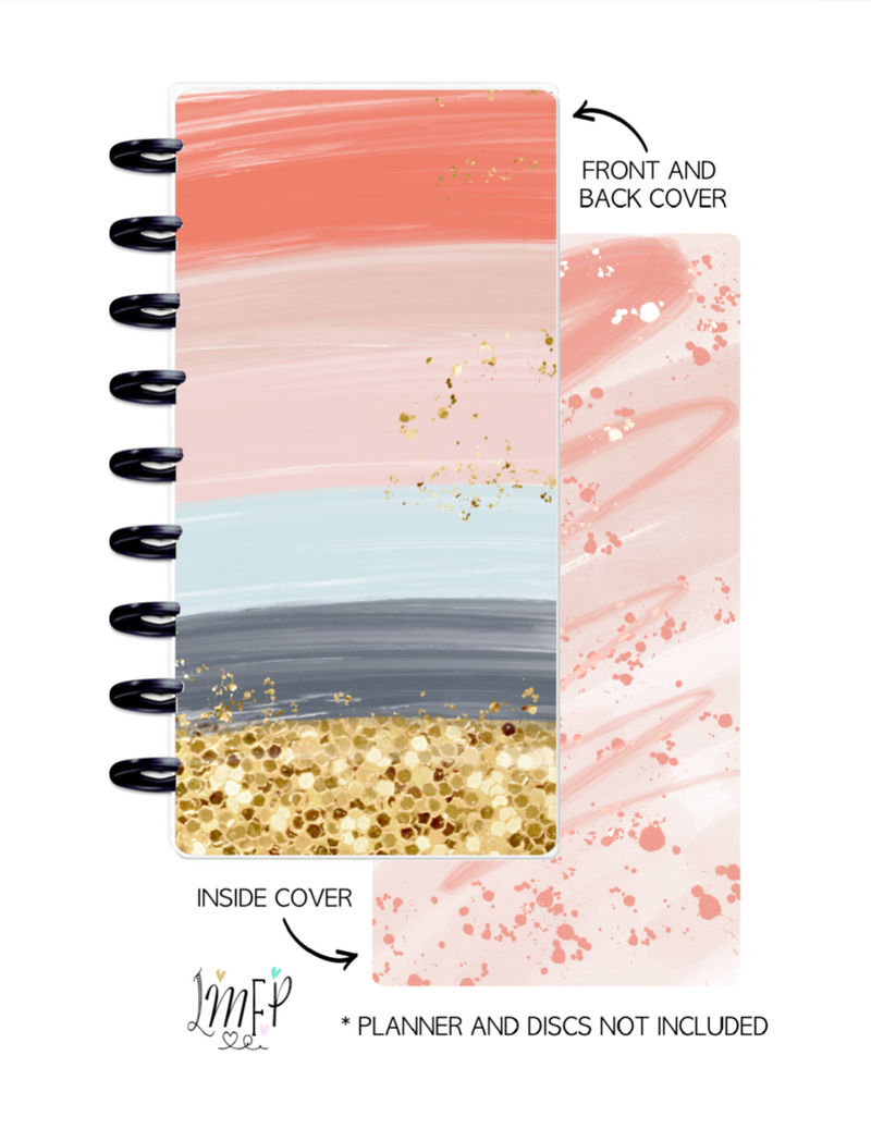 Half Sheet Cover Set of 2 <Double Sided Print> Peach Gold Glitter and Blue