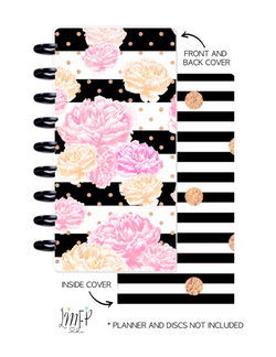 Half Sheet Cover Set of 2 <Double Sided Print> Black and White Striped Floral