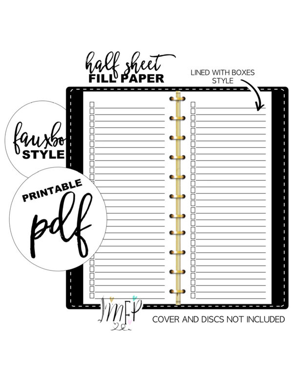 Lined with Boxes Half Sheet Fill Paper Inserts <PRINTABLE PDF>