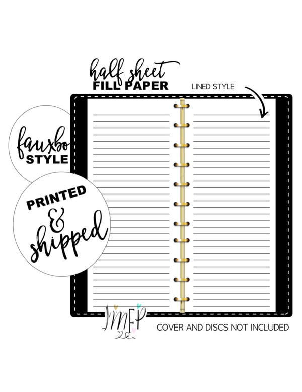 Lined Half Sheet Fill Paper Inserts <PRINTED AND SHIPPED>