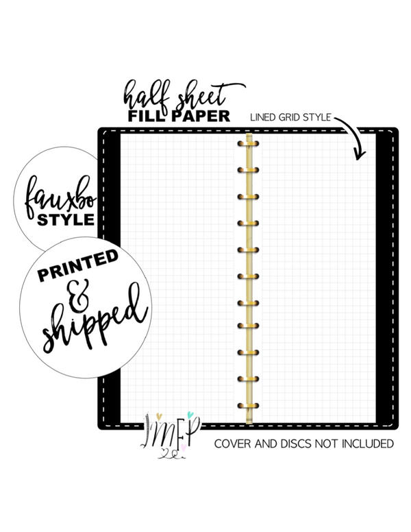 Lined Grid Half Sheet Fill Paper Inserts <PRINTED AND SHIPPED>