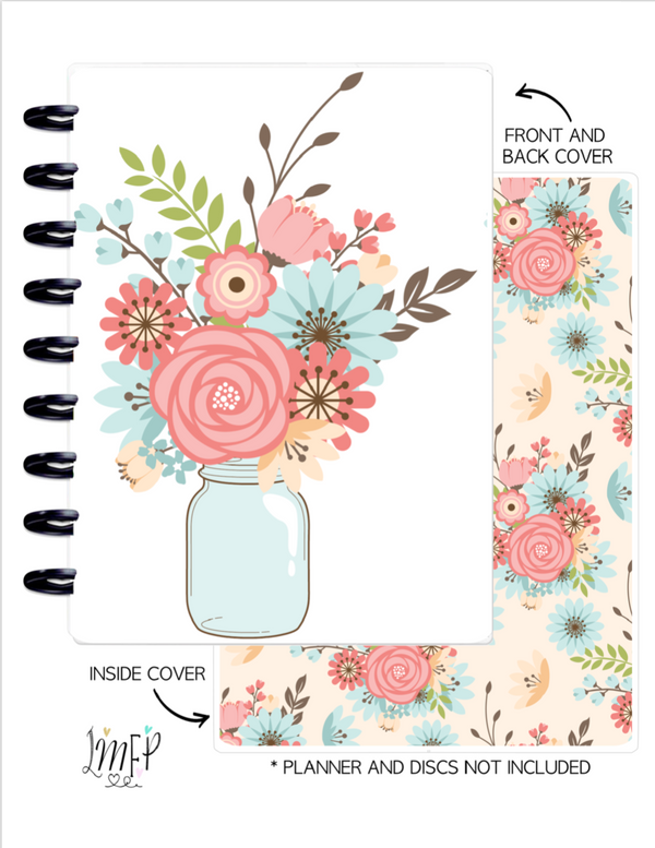 Classic Cover Set of 2 <Double Sided Print> Mason Jar Florals