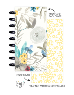 Half Sheet Cover Set of 2 <Double Sided Print> Watercolor Flowers Teal and Yellow