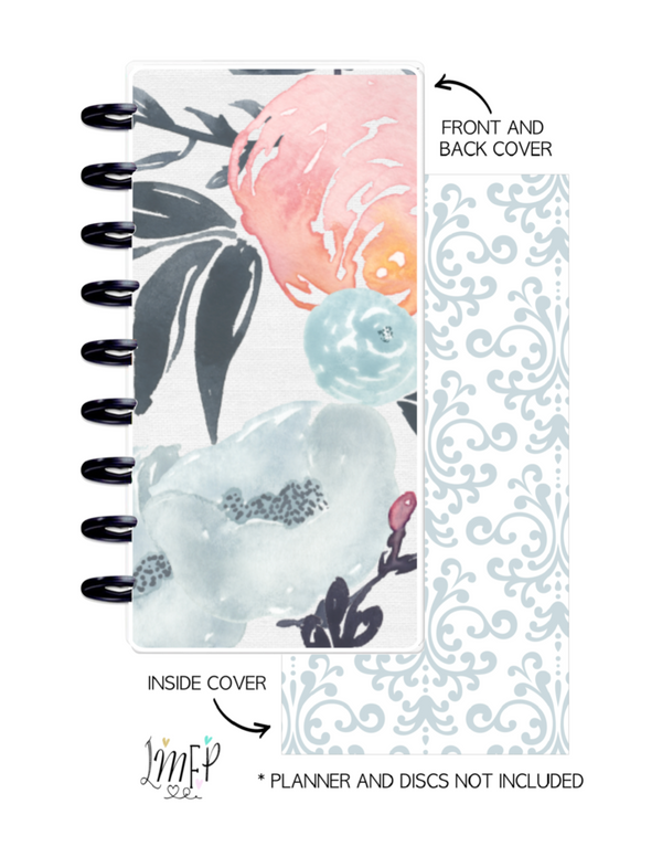 Half Sheet Cover Set of 2 <Double Sided Print> Watercolor Flowers Teal and Peach