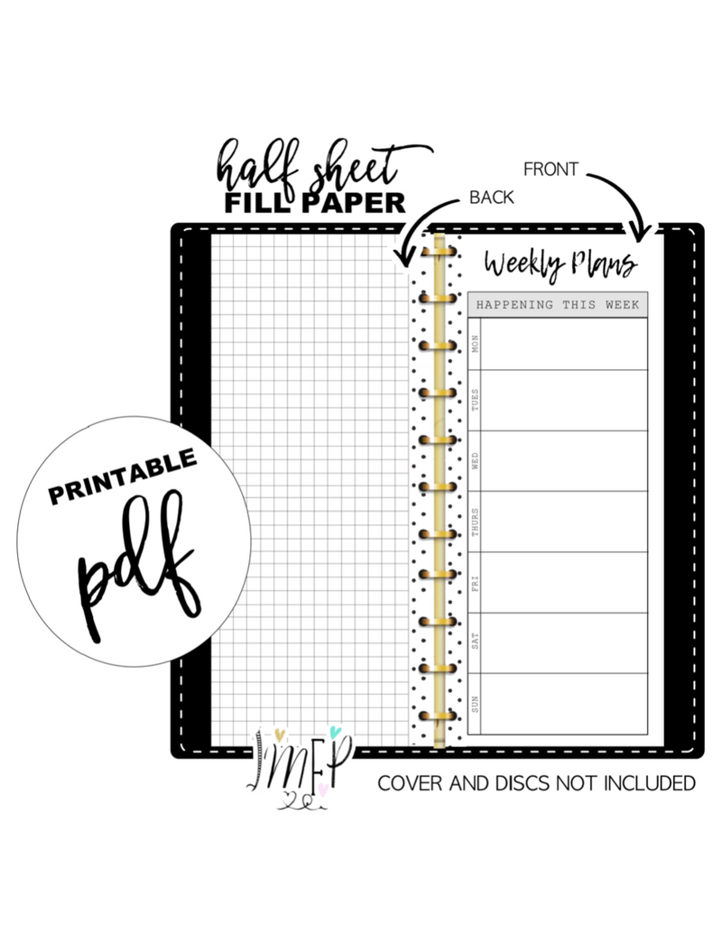 Weekly Plans Half Sheet Fill Paper Inserts <PRINTABLE PDF>