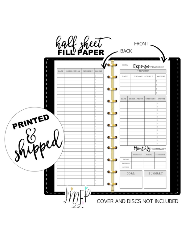 Expense Tracker Fill Paper Inserts <PRINTED AND SHIPPED>