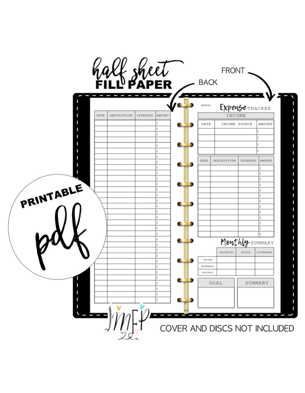 Expense Tracker Fill Paper Inserts <PRINTABLE PDF>