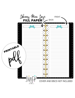 Teal Bow Lined Fill Paper Inserts <PRINTABLE PDF> Half Sheet/Skinny Classic