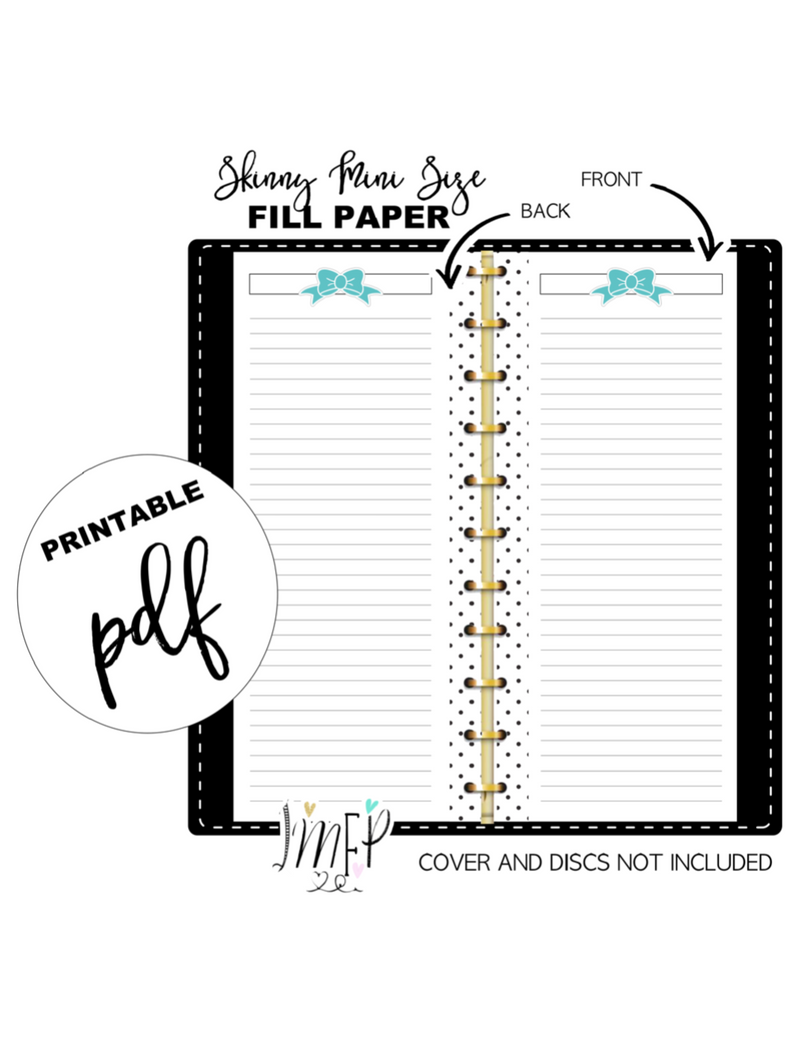 Teal Bow Lined Fill Paper Inserts <PRINTABLE PDF> Half Sheet/Skinny Classic
