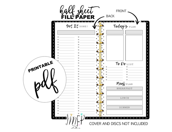 Todays Plans Fill Paper Inserts <PRINTABLE PDF> Half Sheet/Skinny Classic