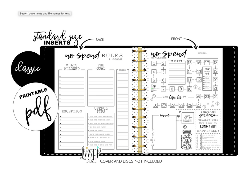 Monthly No Spend Standard Fill Paper Inserts <PRINTABLE PDF>
