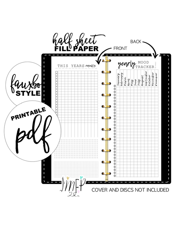 Year In Pixels Mood Tracker Fill Paper <PRINTABLE PDF> Half Sheet